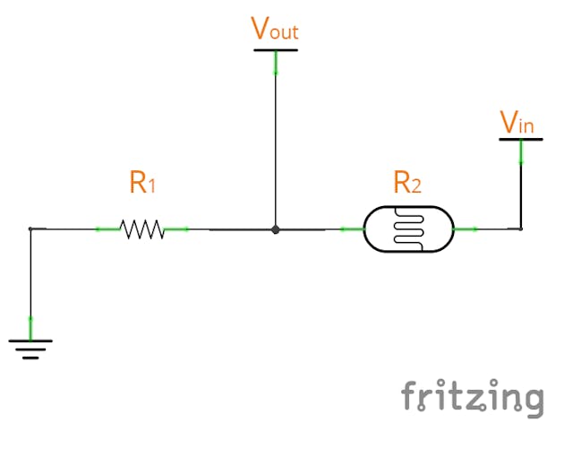 shows the typical voltage divider with r2 replaced by a photo