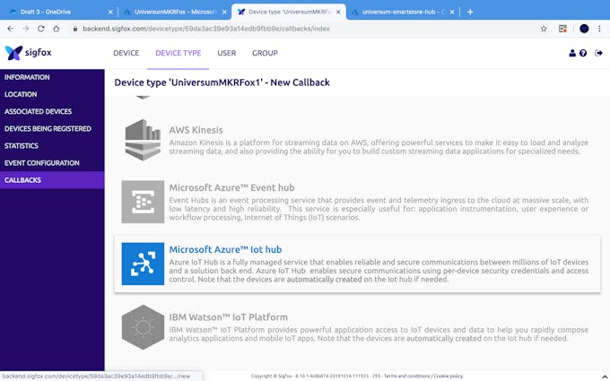 Scroll down and select the Microsoft Azure IoT Hub option