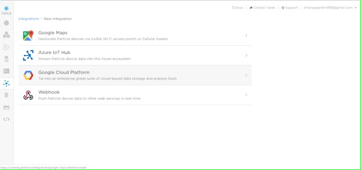 Integrations through the Particle console