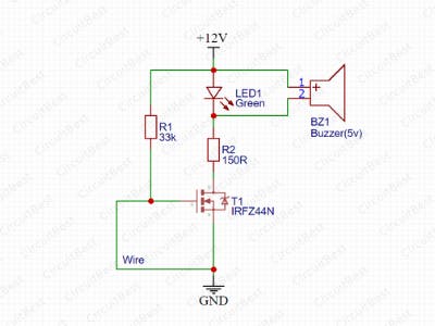 Wire Break Alarm Circuit With IRFZ44N MOSFET
