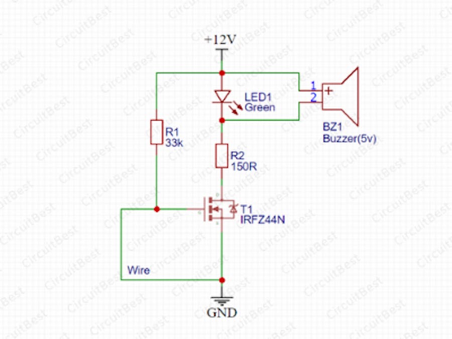 Wire Break Alarm Circuit With IRFZ44N MOSFET