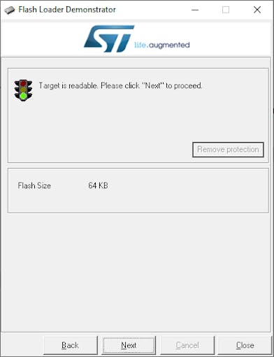 Flash size detected as 64KB, but we continued anyway...
