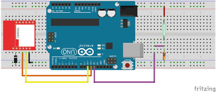 Figure 1 - Circuit with SIM800L and Reed Switch to detect opened door.