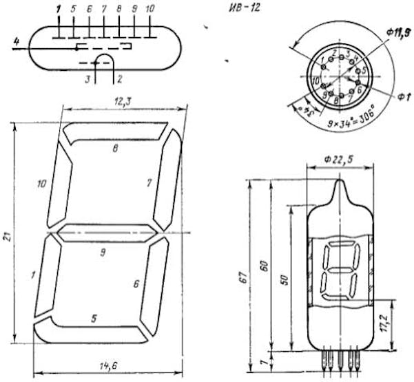 This is the only IV-12 tube diagram I could find showing the positions of the pins on the bottom of the tube.