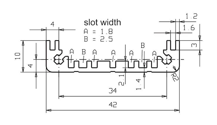 Front Panel Express enclosure profile #1 dimensions.