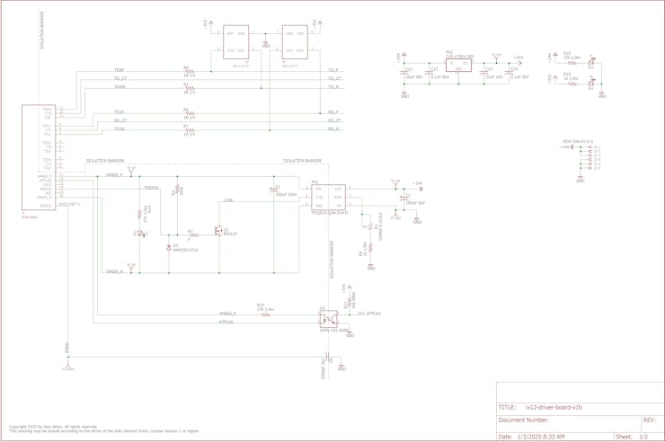 First page of the schematic for the power / control board.