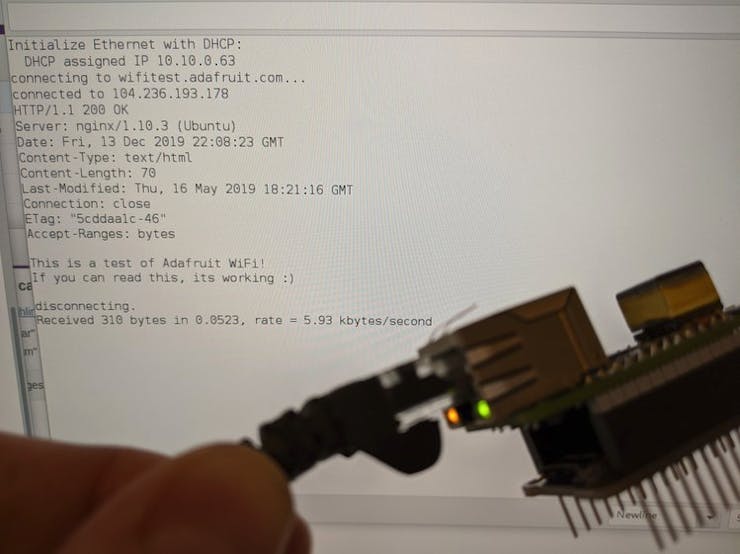 The board is fully compatible with code written for the Adafruit Ethernet FeatherWing. (📷: Silicognition)