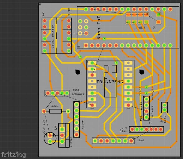 PCB with JST interfaces to alarm clock