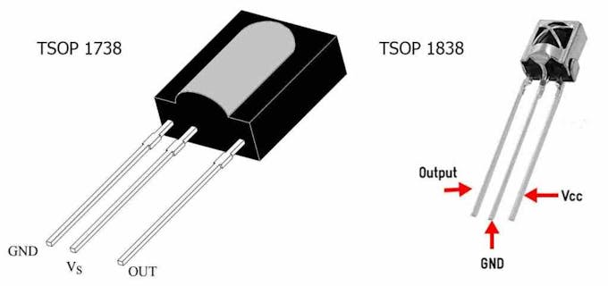 Pinout diagram of TSOP 1738 & TSOP 1838