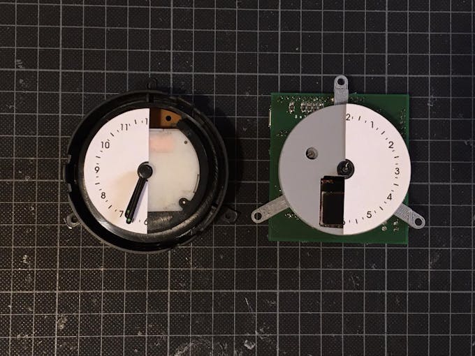 Original clock unit (left) and new assembly (right)