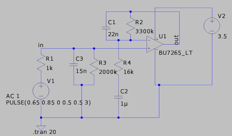 LTSpice circuit, with most of the component values figured out
