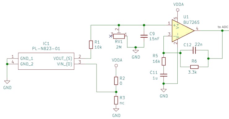 Kemet PL-N823-01 sensor and the amplification circuit