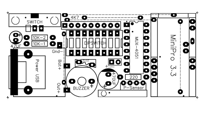 PCB top "components" face (mirrored version below for downloading)