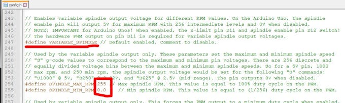 Fig. 13 – Altering spindle RPM in «config.h»