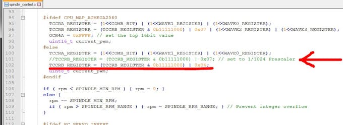 Fig. 12 – Changing the prescaler in «spindle_control.c»