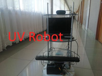 Robot for remote processing of premises using a UV lamp, v1