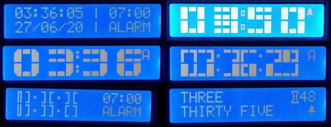 The various clock styles - All shown with alarm on