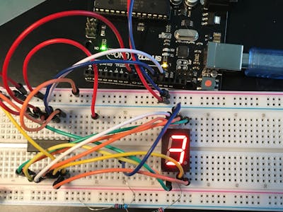 Seven-segment display with a 74HC595 shift register