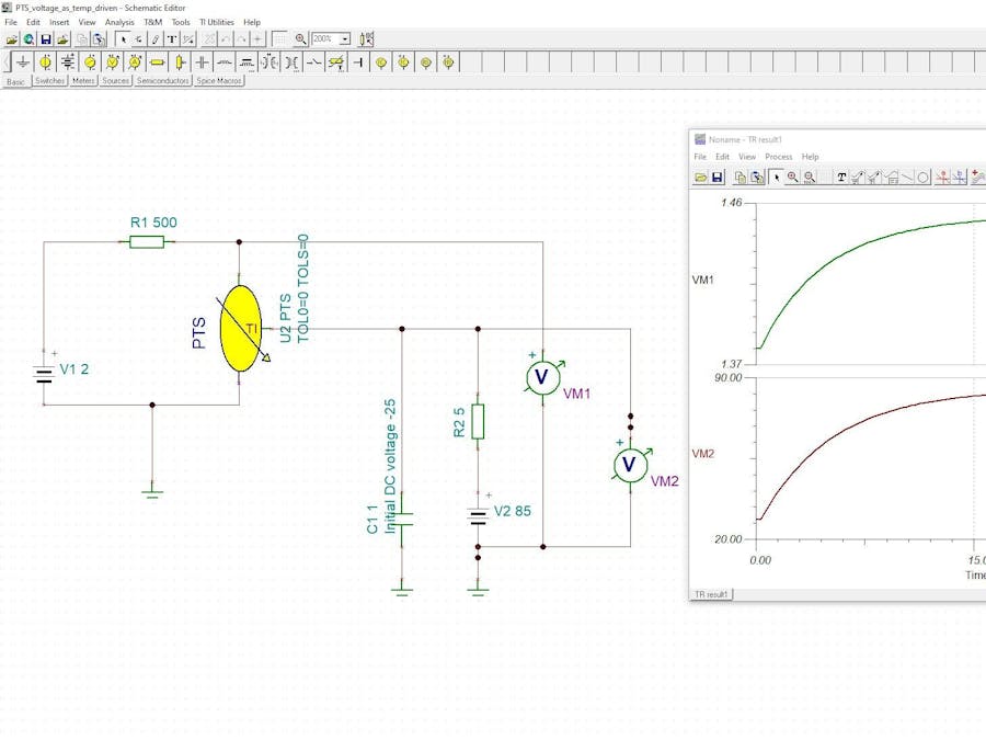 Dynamic RTD -PTS - Pt thin film model simulation in TINA TI