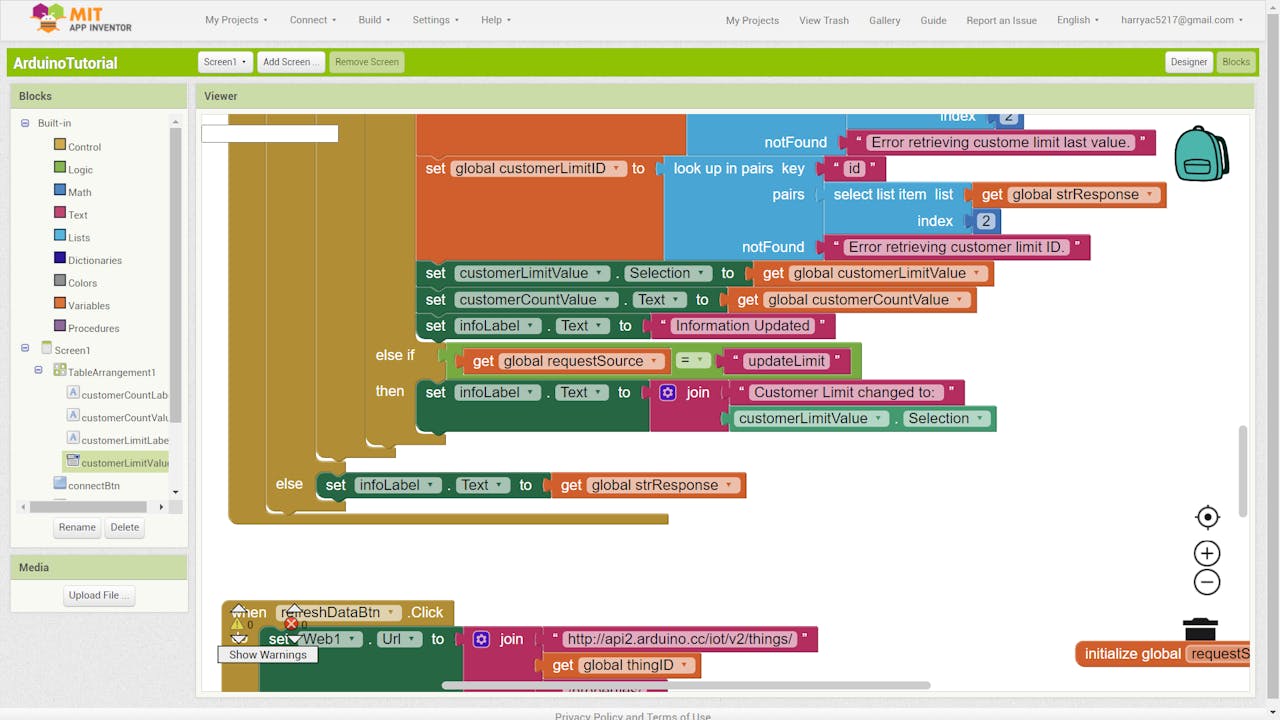 mit app inventor with arduino cloud
