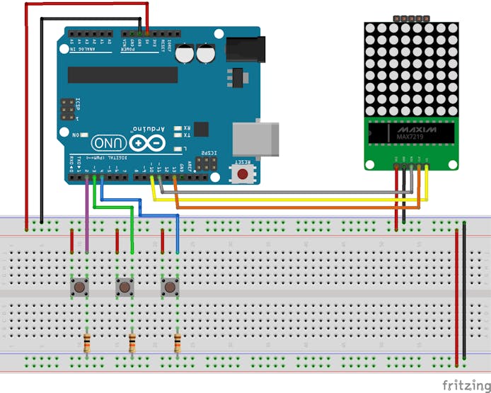 Figure 1 - Circuit of thetreasure hunt game with Arduino.