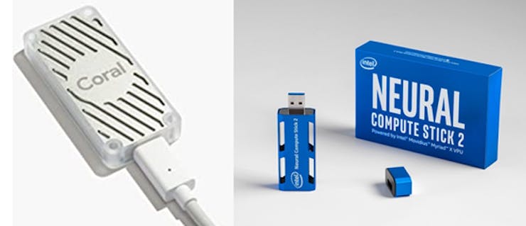 Figure 1, Google Coral y Intel Neural Stick 2.