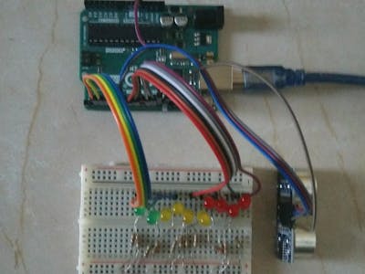 Led distance measurement using ultrasonic sensor and aurdino