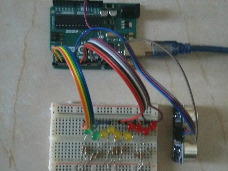 Led distance measurement using ultrasonic sensor and aurdino