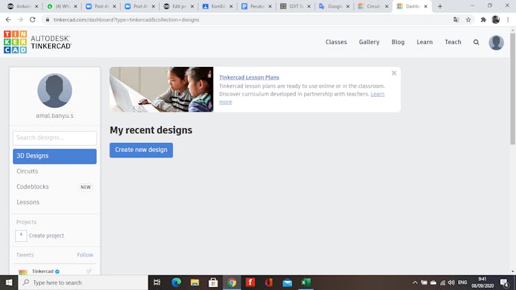 Image 1.1(TinkerCAD dashboard)