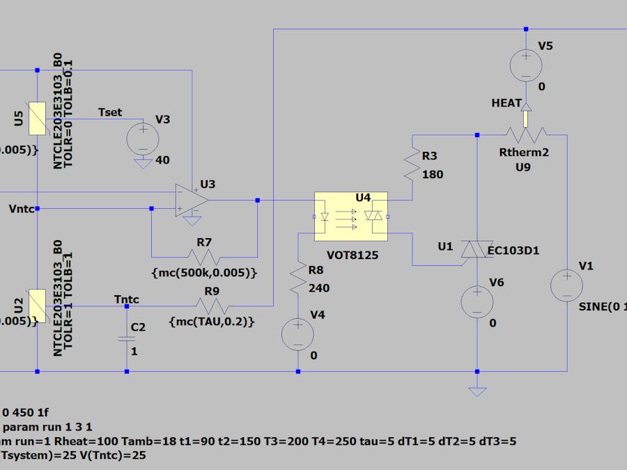 LTspice simulation ON/OFF temp. control via VOT8125 and NTC