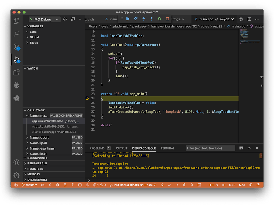 Debugging the ESP32 in PlatformIO (using JTAG)