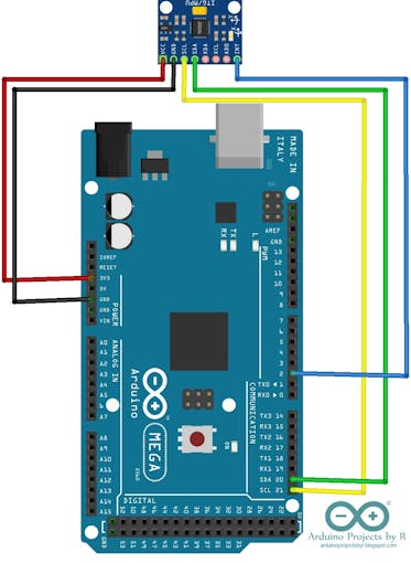 How to connect MPU 6050 sensor module to Arduino Mega 2560