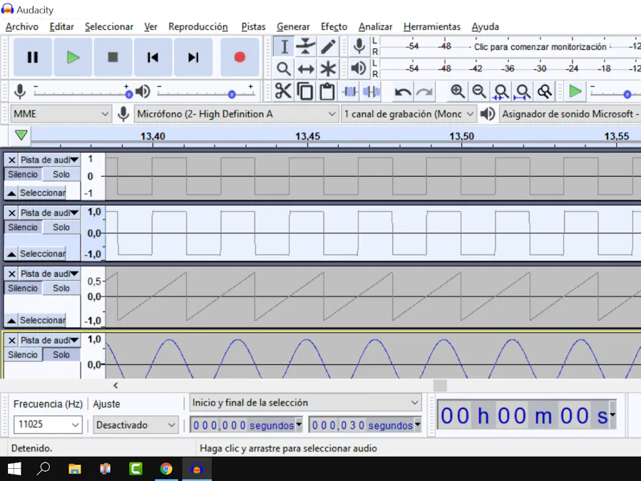 Laboratorio de electrónica virtual con “Audacity"