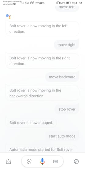 Screen Shots of Google Assistant for Controlling Robotic Car