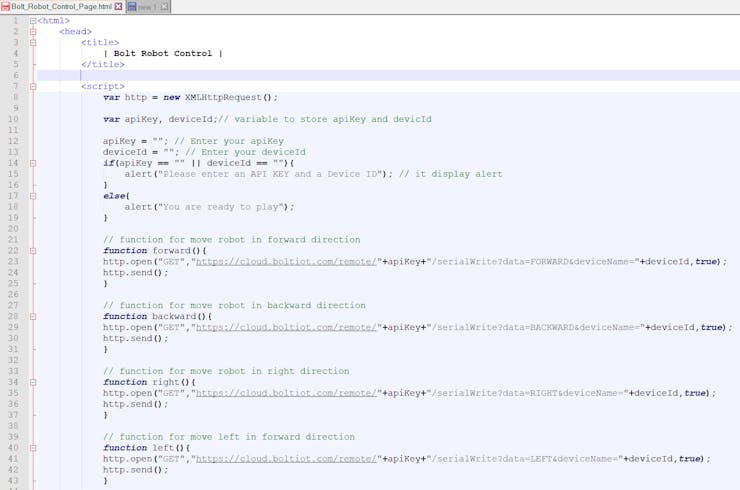 Javascript Code for Controlling Robotic Car