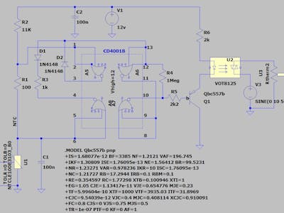 Spice simulation of 4001 controlled NTC thermostat