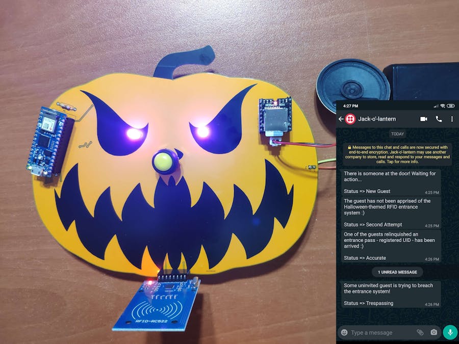 WhatsApp Halloween-Themed RFID Talking Doorbell w/ RGB Eyes