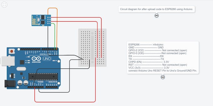 Circuit diagram for after upload code to ESP8266 using Arduino.