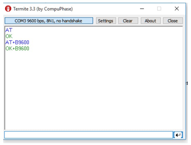 Figure 5 - Termite software configuring the communication speed of the HC 12 module.