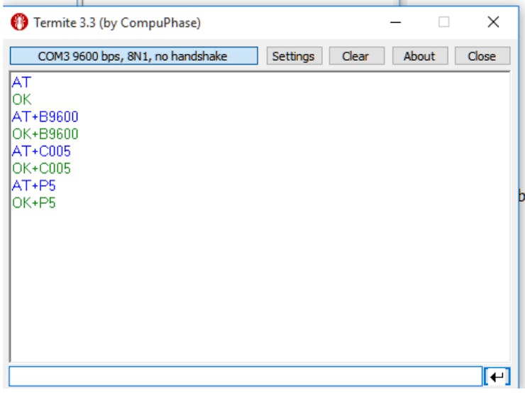 Figure 6 - Termite software configuring the communication channel and transmission power.