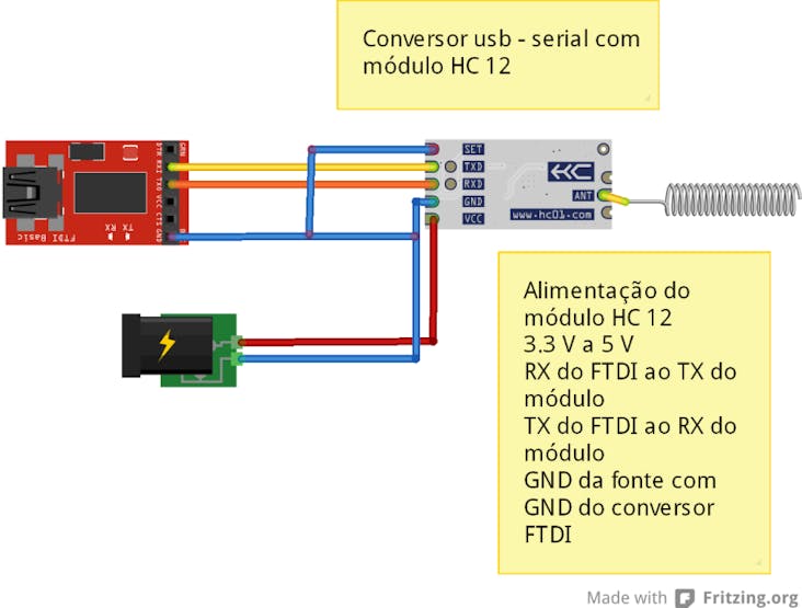 Figure 1 - Schematic circuit with the serial converter connections to the HC 12 module.