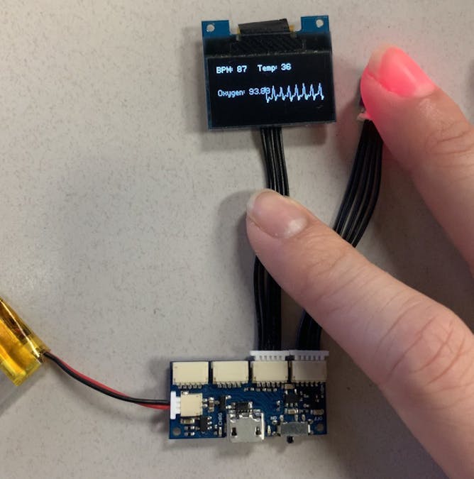 Pulse Sensor on OLED Display with Wirelings