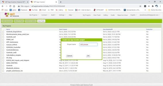 Figura 8 – Criando um novo projeto no App Inventor
