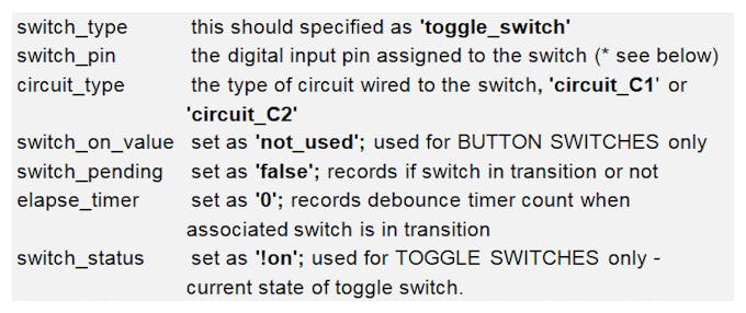 toggle type switches - preset definitions
