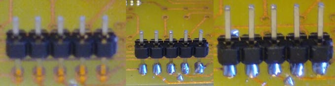 Place header on PCB with longer pin side down, solder pins, push black plastic down towards the PCB