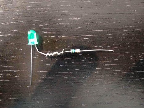 Lineman splice of LED and resistor