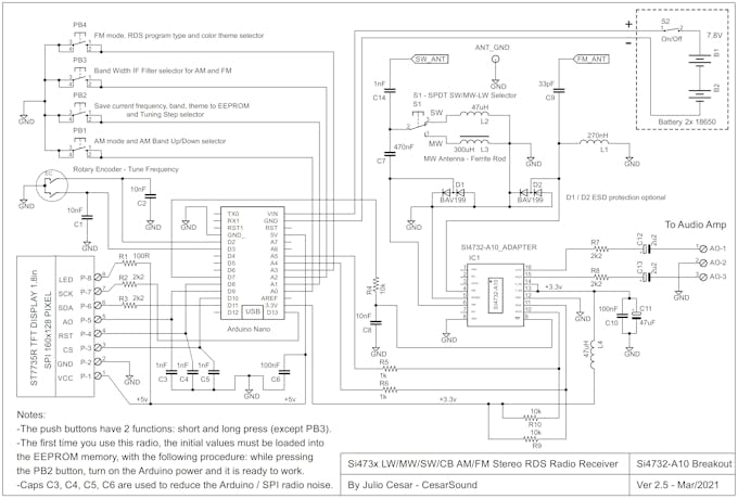 Schematics with Si4732-A10 breakout PCB