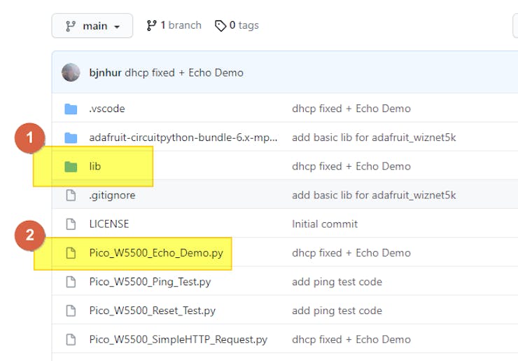 Pico W5500 DHCP Demo github repo