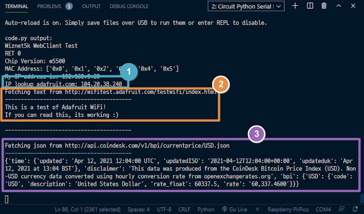 Raspberry Pi Pico W5500 Ethernet WebClient Demo result