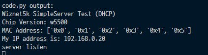 code.py running log DHCP, Server listen